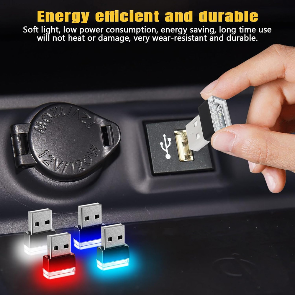 4PCS USB LED Car Interior Atmosphere Lamp, Plug-In USB Interface Decor Lighting