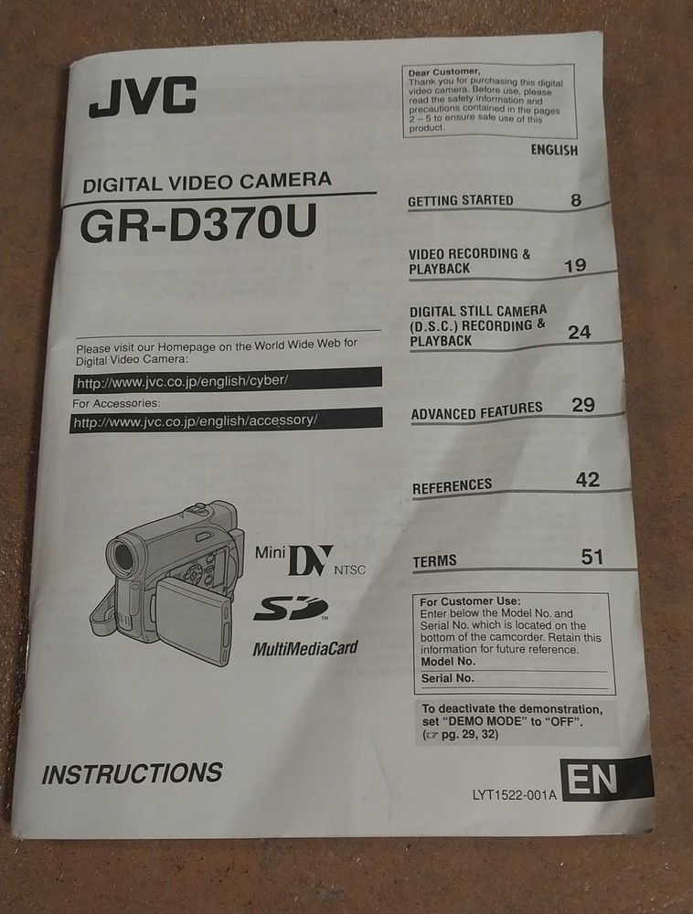 INSTRUCTION MANUAL for JVC Digital Video Camera GR-D370U