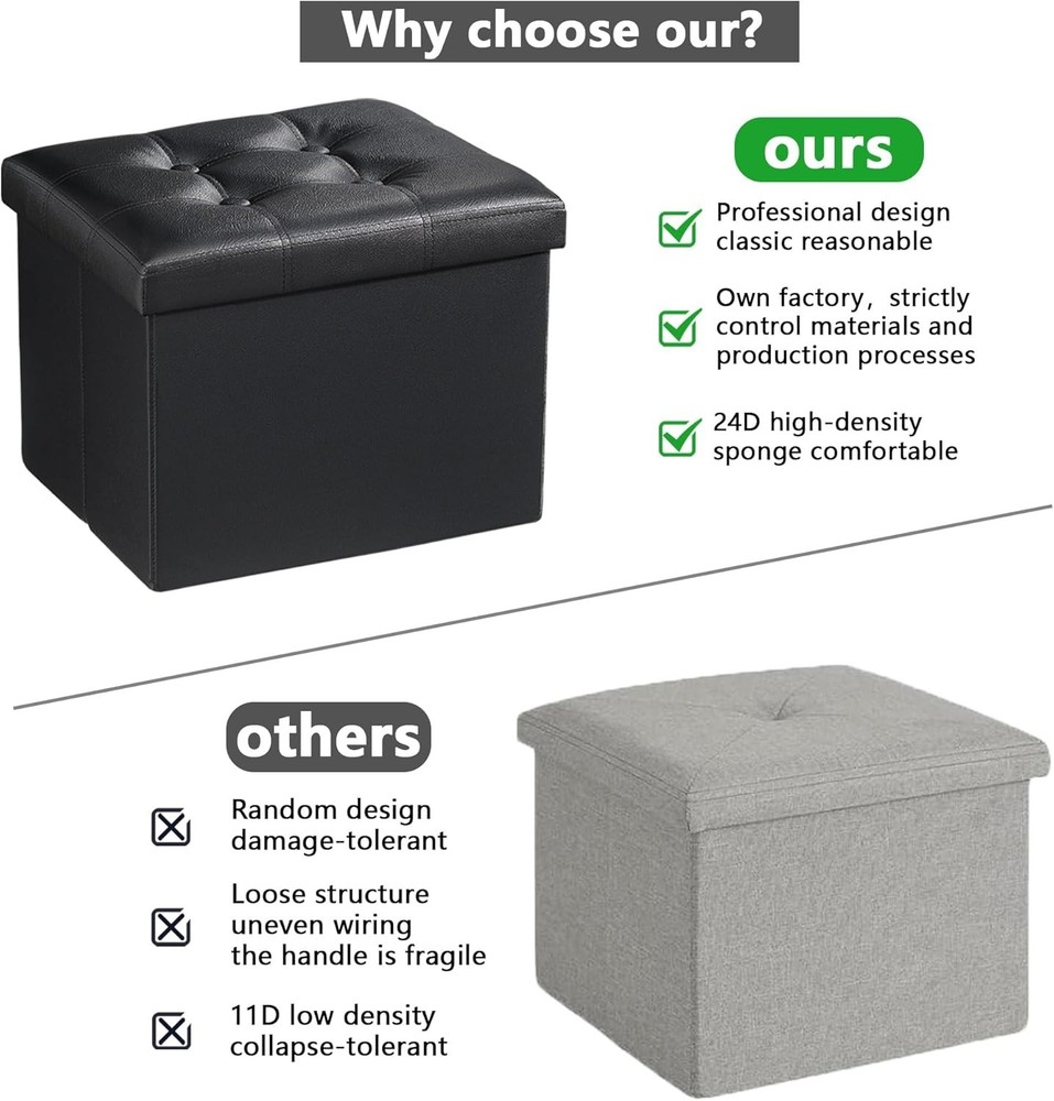 Compact Rectangular Footstool with Storage, Leather Upholstery, 17 x 13 Inches