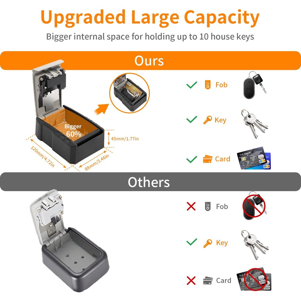 UPGRADE Extra Large Capacity Key Lock Box, Weatherproof Wall Mount Key Box fo...