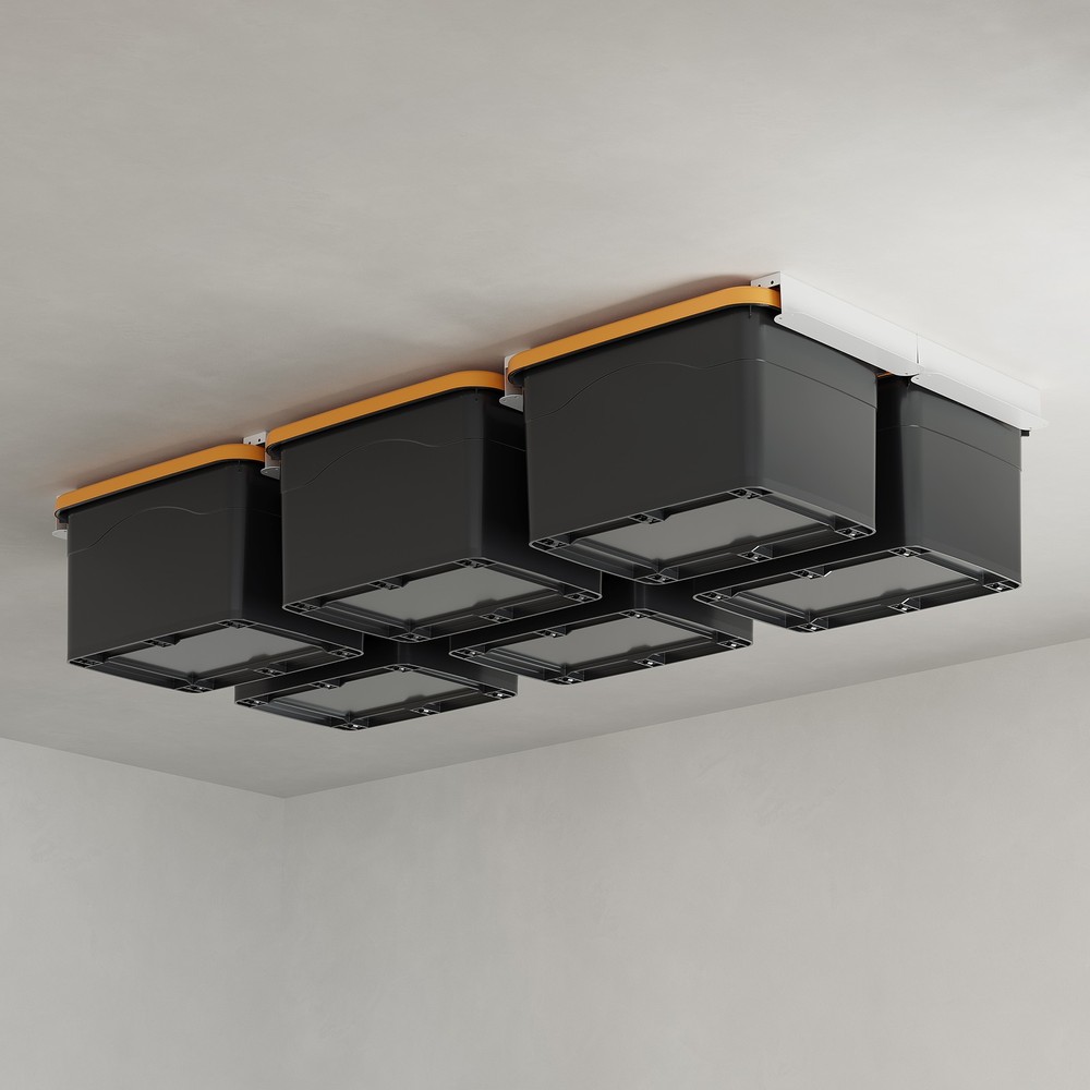 6-Bins(8PCS) White Overhead Ceiling Bin Rack for Garage Organization Supports