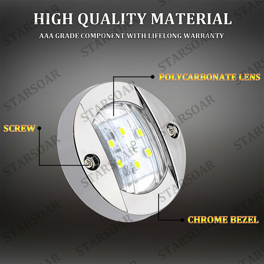 2x Marine Boat LED Deck Courtesy Lights Round 12V White Stern Transom Light