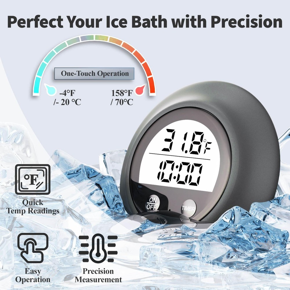 Silicone Cover Ice Bath Thermometer with Timer, Waterproof Floating Gray