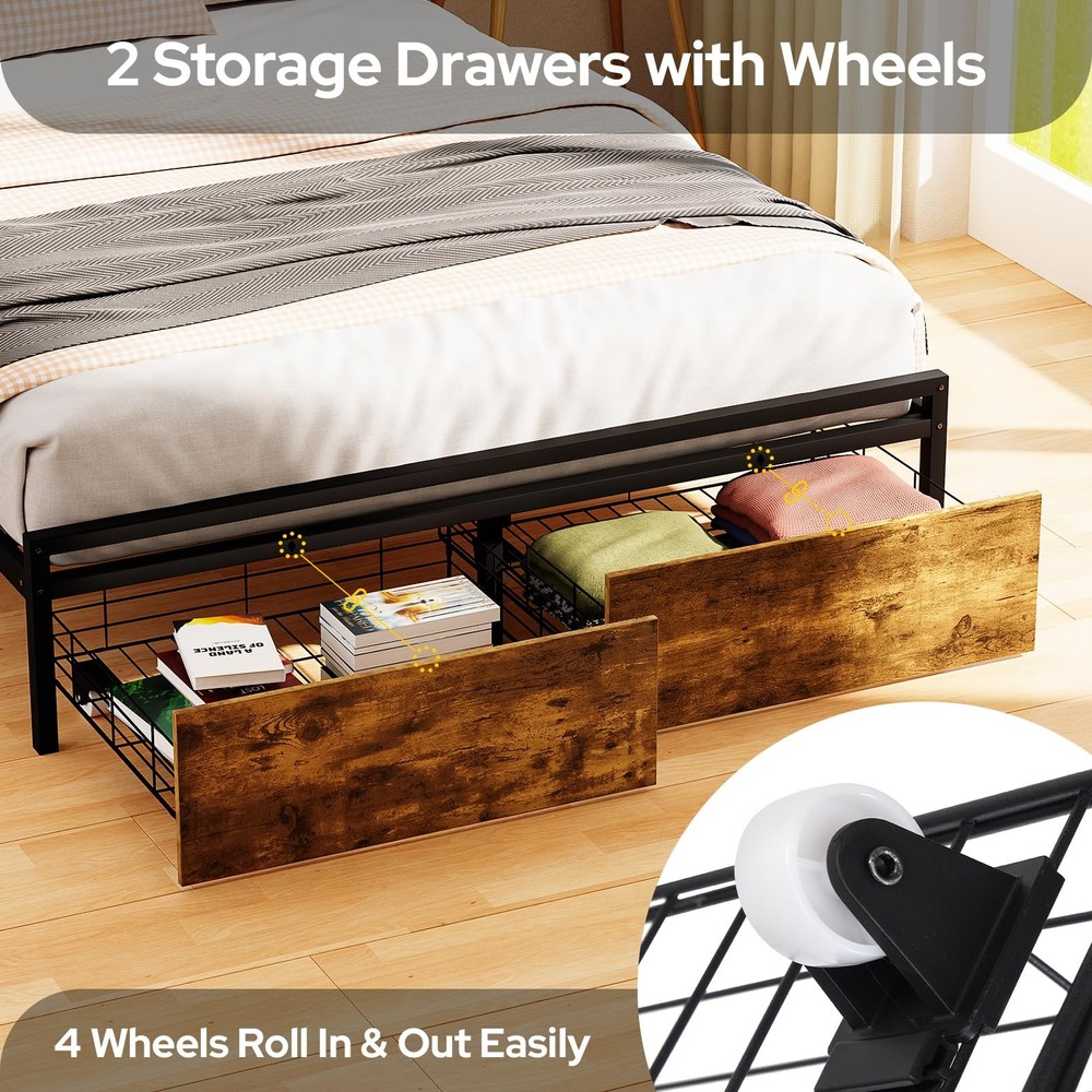 Full Bed Frame with Storage Drawers, Bed Frame Full Size with Headboard, LED ...