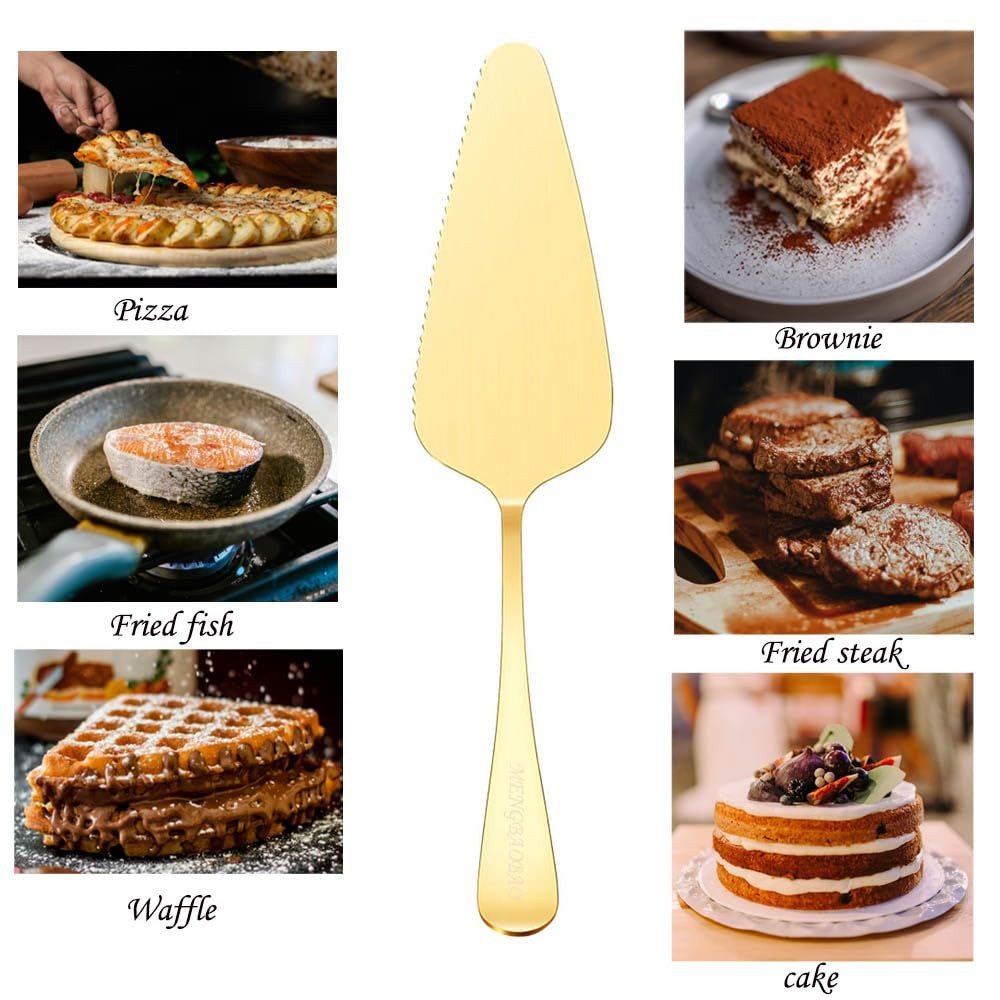 10 PCS Cake Server Pie Holder Transfer Triangular Spade Spatula Serrated Gold