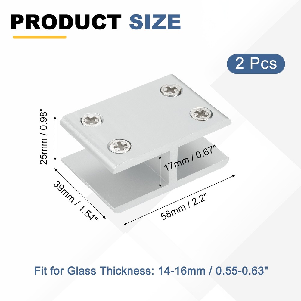2 pieces 180° glass clamp for 14-16mm adjustable support, silver
