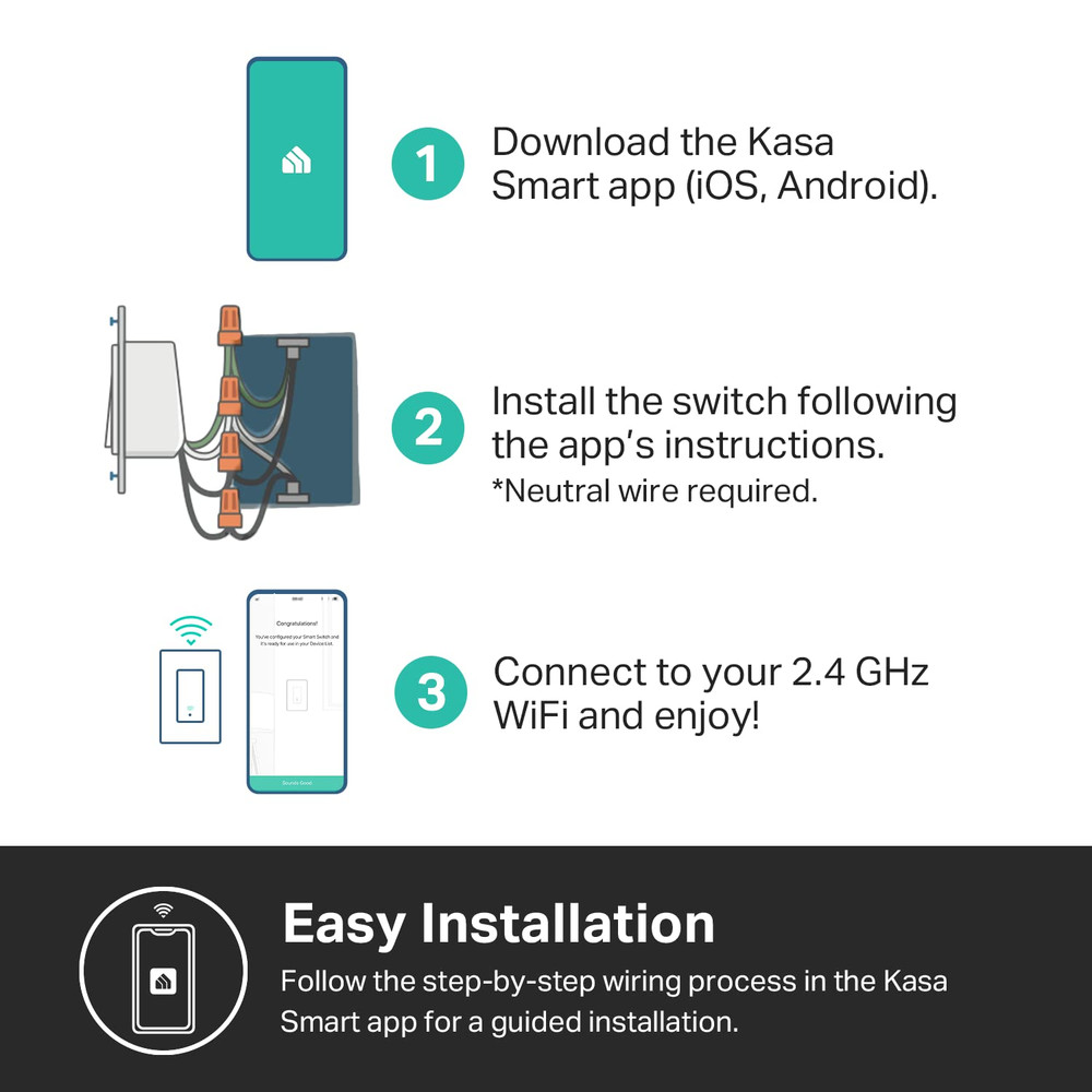 Kasa Apple Homekit Smart Light Switch KS200P3, Single Pole, Neutral Wire Require