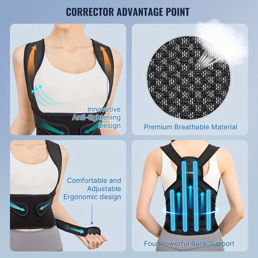 (S)Adjustable Black Posture Corrector - Work & Daily Back Care