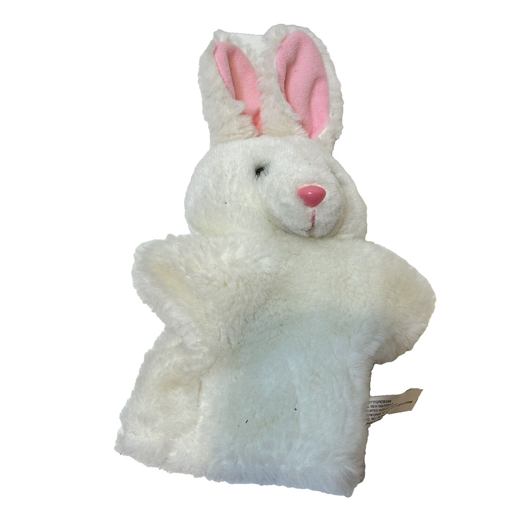 Vintage Scott Foresman Plush White Pink Bunny Rabbit Puppet Stuffed 10"