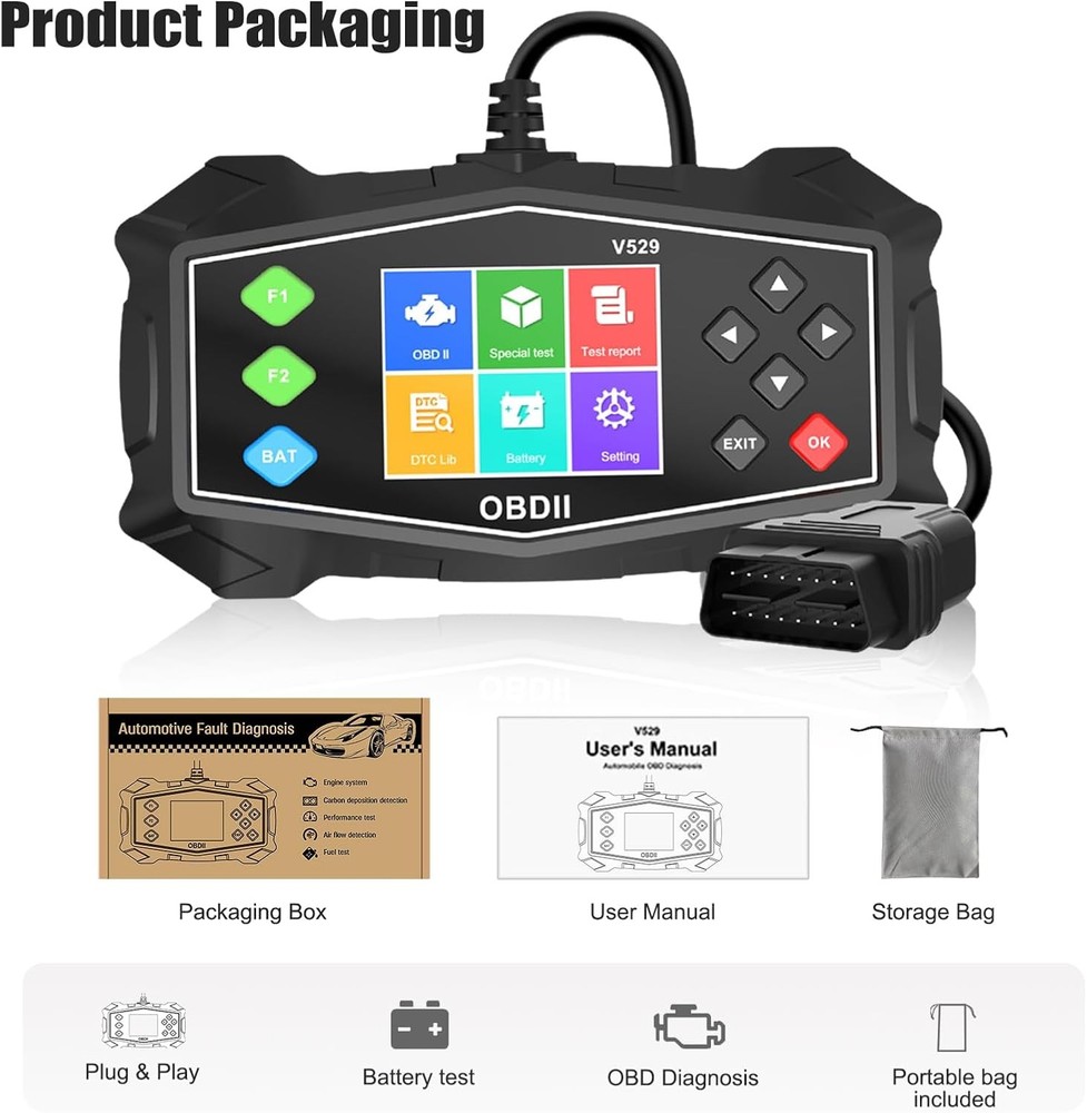 OBD2 Scanner Diagnostic Code Reader,Automotive OBD II Engine Light,Battery Teste