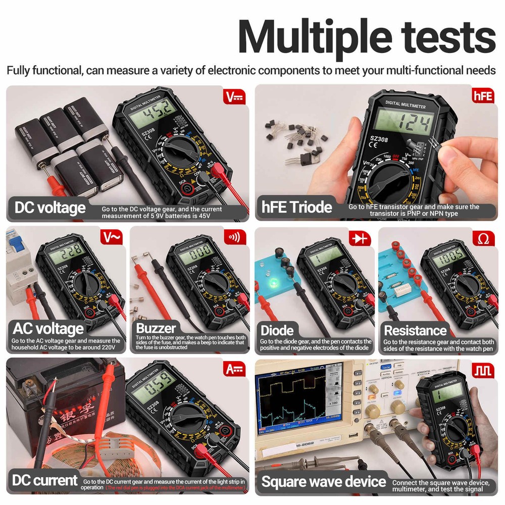 Digital LCD Multimeter Volt Ohm Meter for AC DC Voltage and Current Measurement