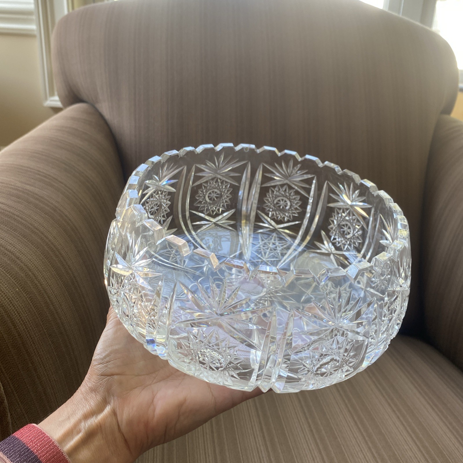 Vintage Hand-Cut ABP Crystal Bowl 8” Starburst & Fan Pattern Brilliant Sparkle