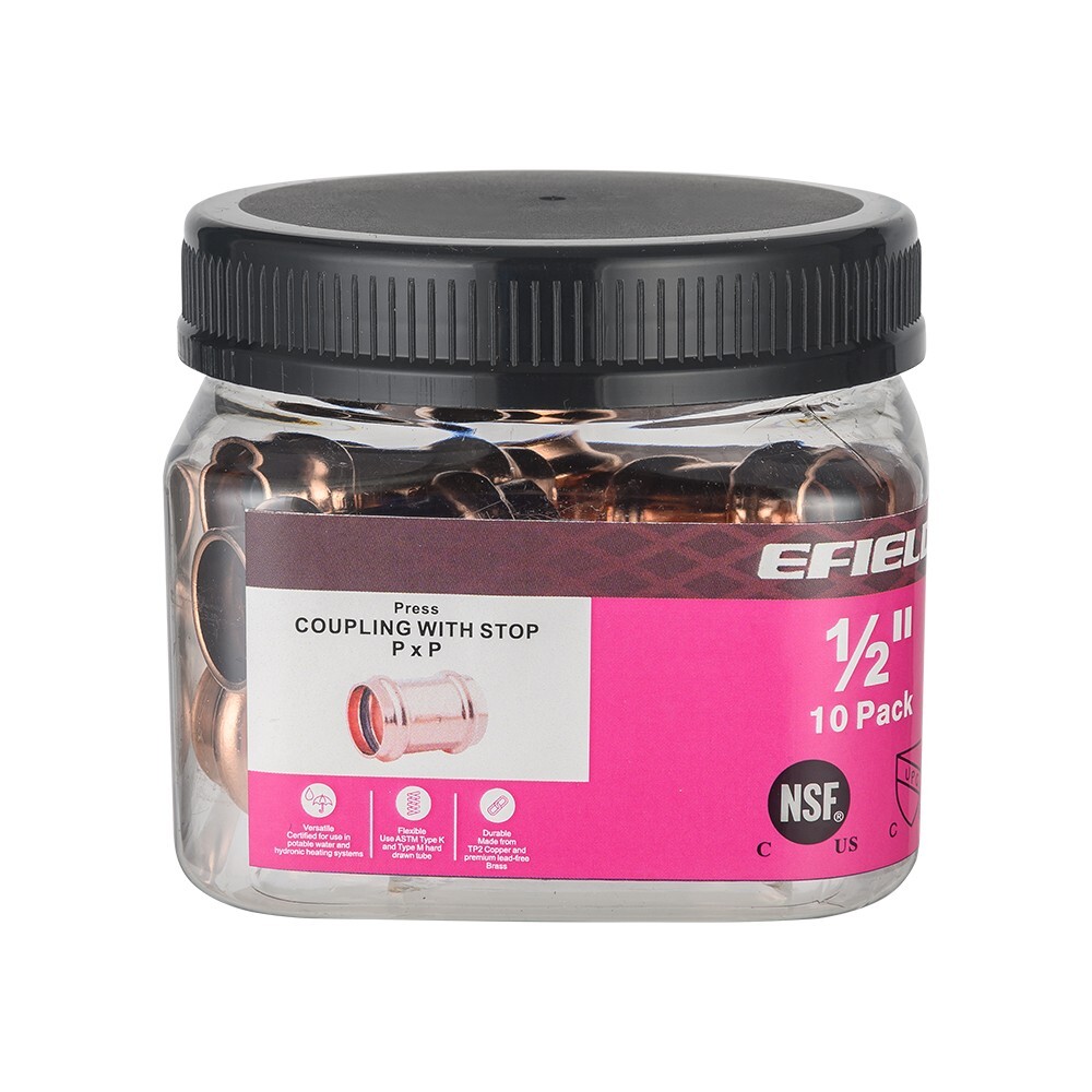 10 PCS EFIELD 1/2 " Press Fit Straight Coupling Fitting, No Lead , Pro Pack