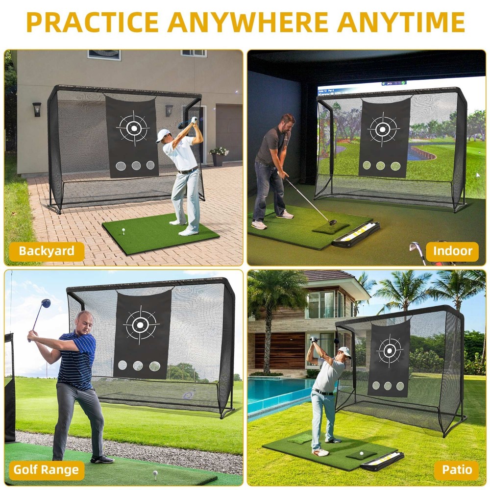 Shopsource 10x7ft Golf Hitting Practice Net with Steel Frame and Target Cloth