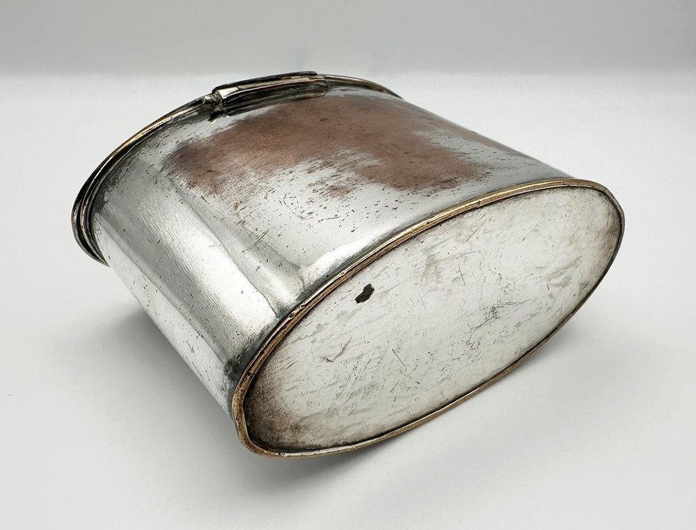 GEORGE III OVAL TEA CADDY / CANISTER OLD SHEFFIELD PLATE c1800