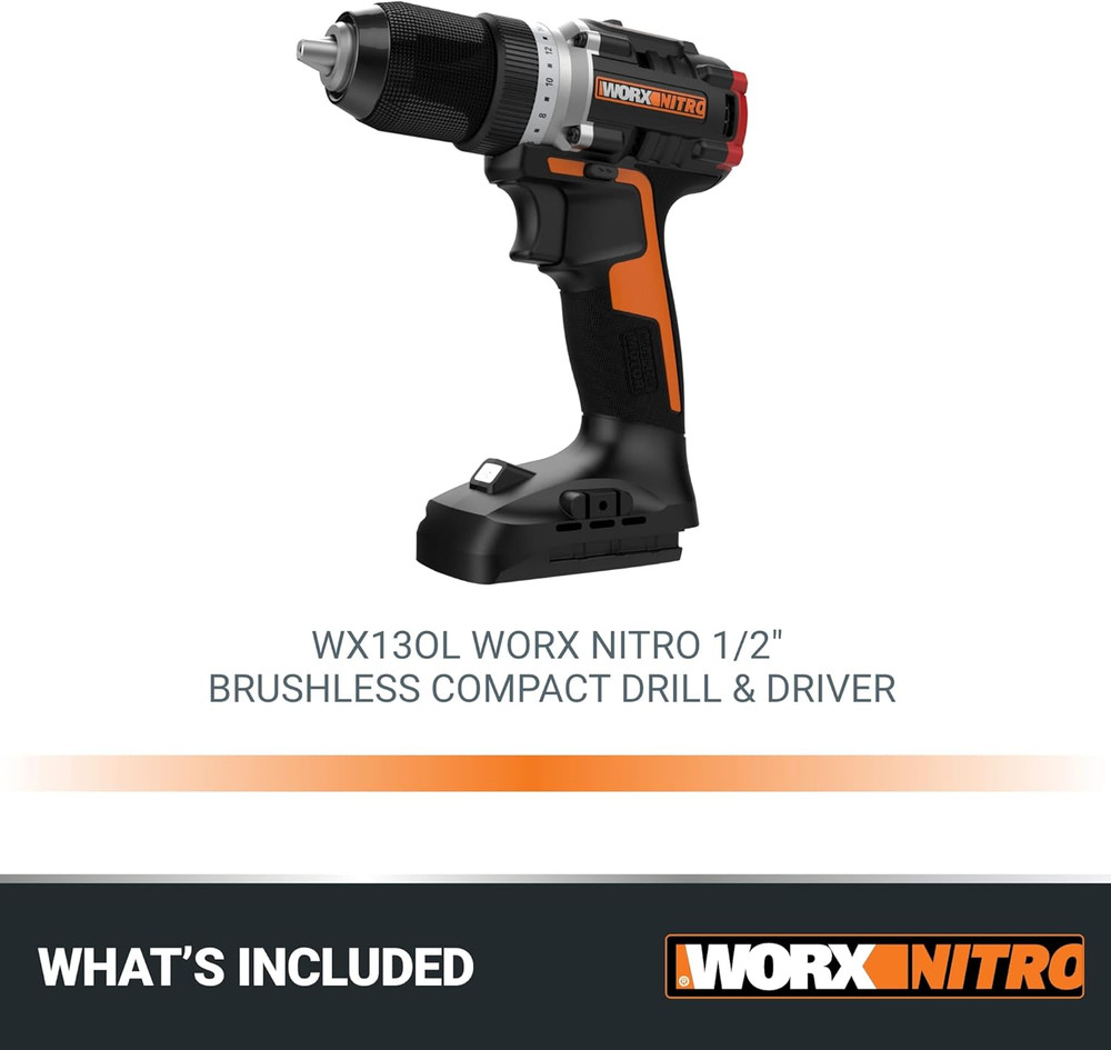 Nitro 20V Cordless 1/2" Drill Driver with Brushless Motor, Compact & Lightweight