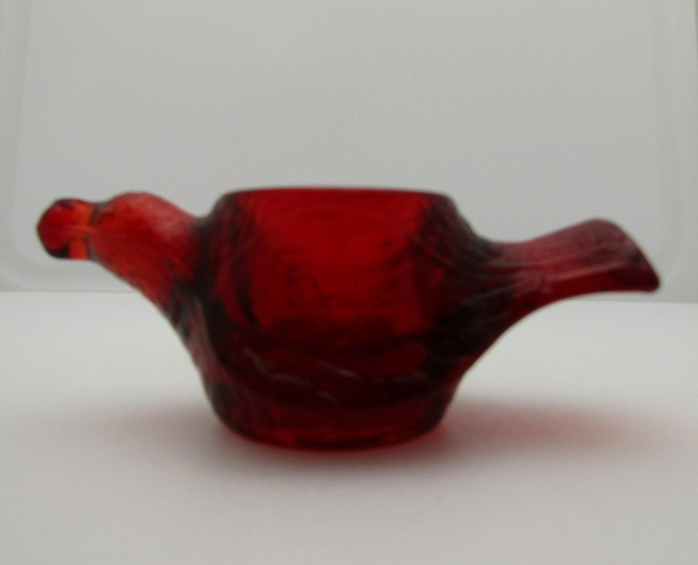 E.E. Ed Bowman 2009 Ruby Red Summit Bird with Berry Open Salt Dip Candle Holder