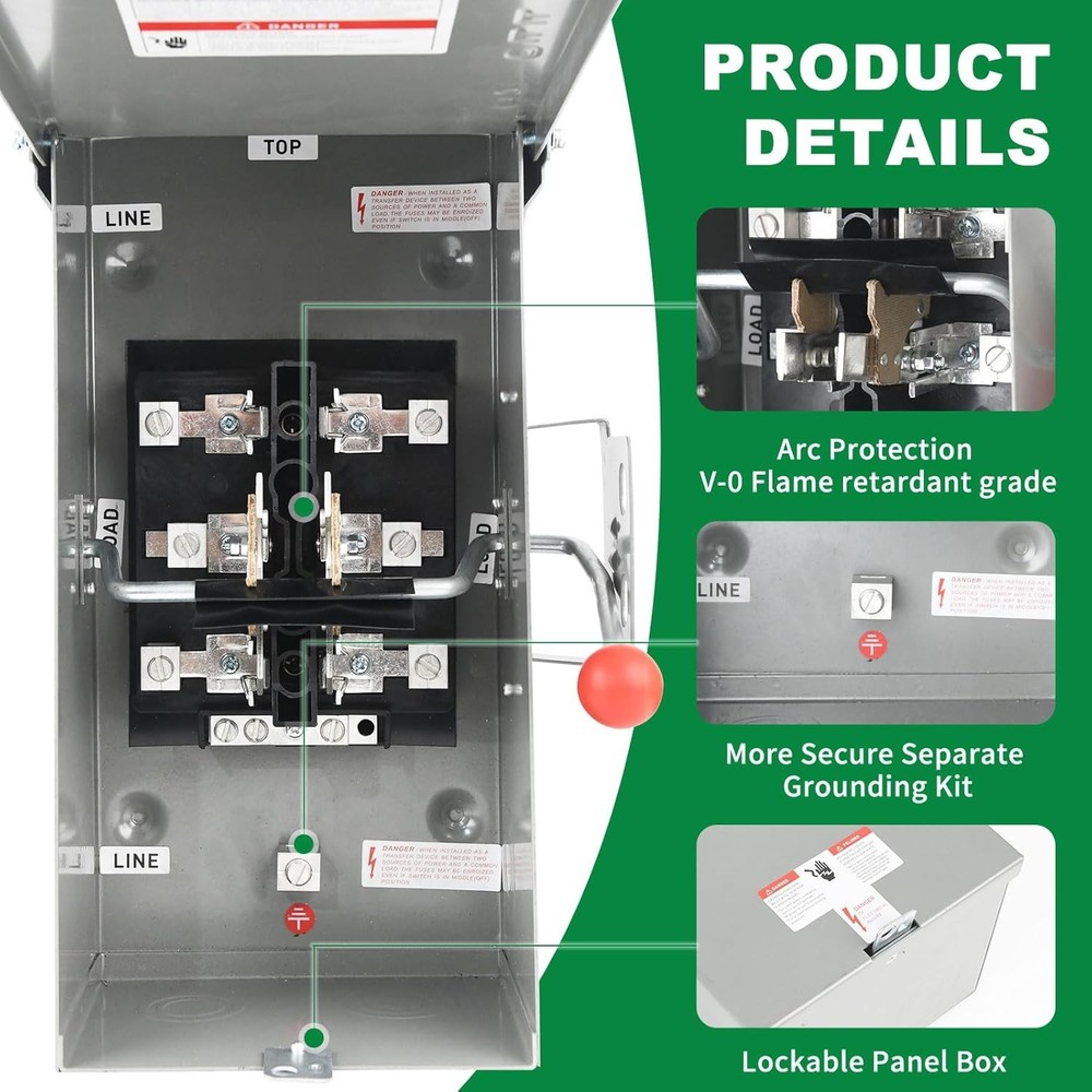 Manual Transfer Switch 100 Amp NEMA 4X, Generator Transfer Switch for Home Gener