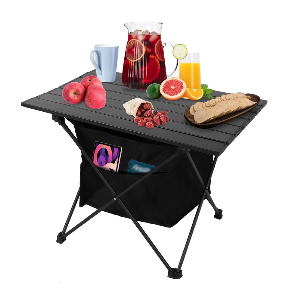 Foldable Camping Table Rustproof Portable Aluminum Alloy Roll-Up Table w/ Basket
