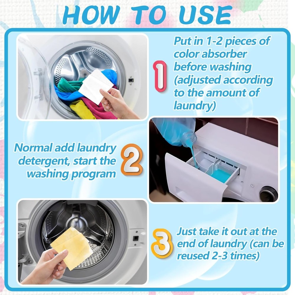Rainflow Color Catcher Sheets 100 Count Laundry Dye Transfer Preventer Dye