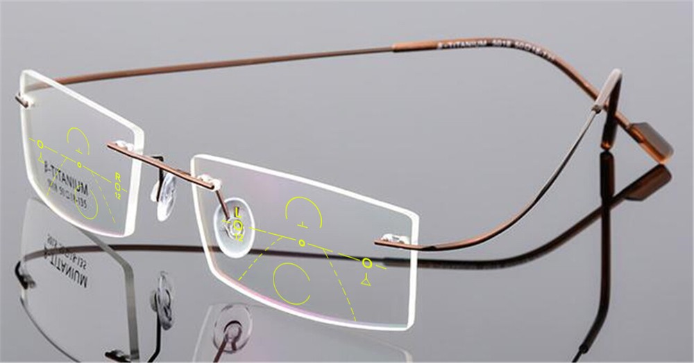 Progressive Multifocal Photochromic Rimless Titanium Reading Glass Customized