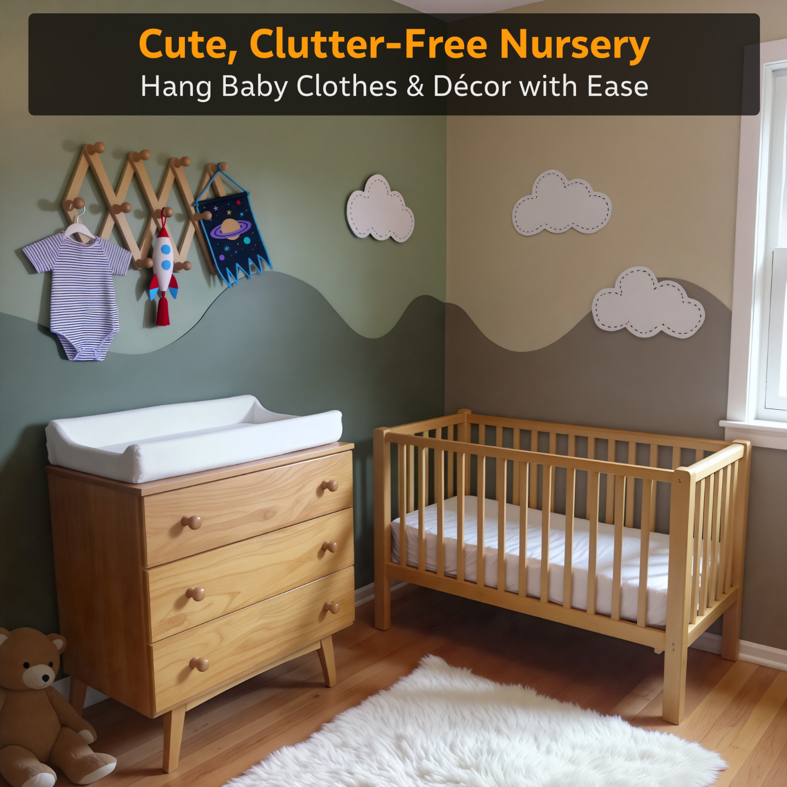 NNX Premium Accordion Rack for Wall, Expandable Coat Rack, Hat Organizer, Bamboo