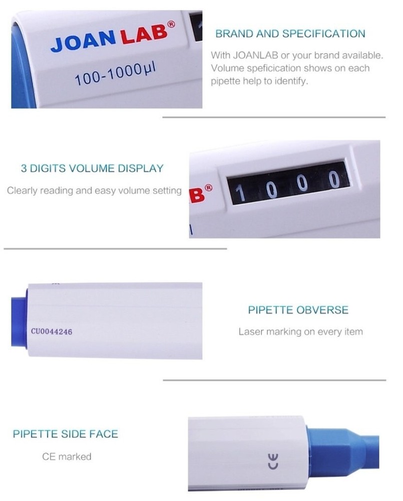 Adjustable Variable Single Channel Micropipette 100-1000ul kit, 2 racks of tips