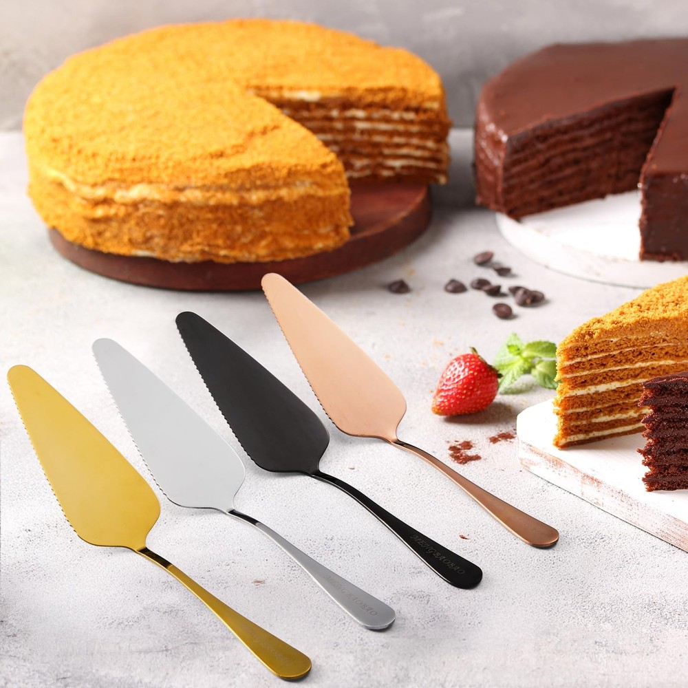 10 PCS Cake Server Pie Holder Transfer Triangular Spade Spatula Serrated Gold