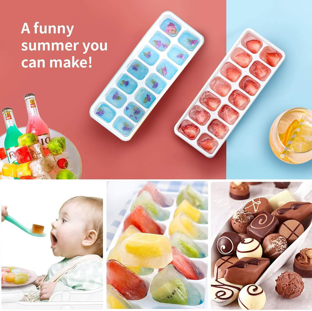 Ice Cube Trays 4 Pack, Silicone with Removable Lid, Easy-Release Flexible 14-Cu
