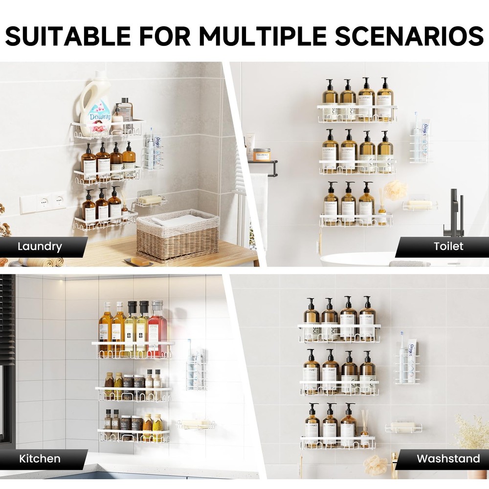 Shower Caddy, 5 Pack Shower Shelves for Inside Bathroom, Rustproof Adhesive B...