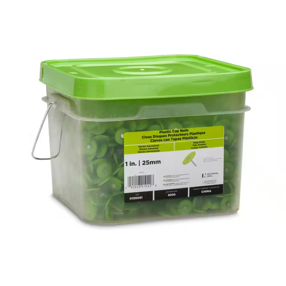 1 In. (2D) Electro Galvanized Ring Shank Nail with Plastic Cap (3000-Count)