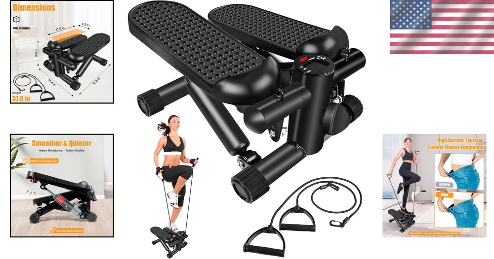 Compact Hydraulic Stepper with Real-Time Tracking & Adjustable Height for Toning