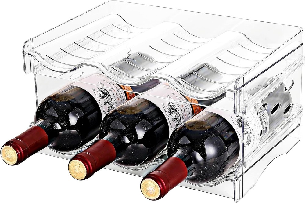 Transparent Stackable 2-Tier Wine Holder - Easy Access Organizer for 6 Bottles