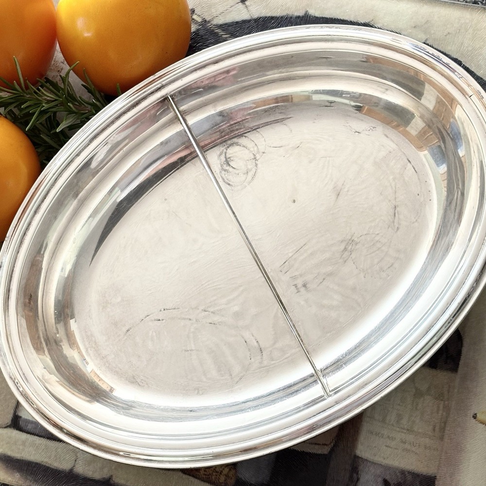 Vintage Silver Plate Oval Platter Split Serving Dish~Bowl Divided 2-Sections