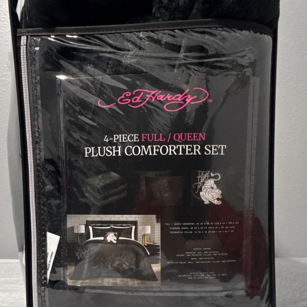 Ed Hardy dark chain pattern-Tiger Comforter Set Full/Queen 4-Piece