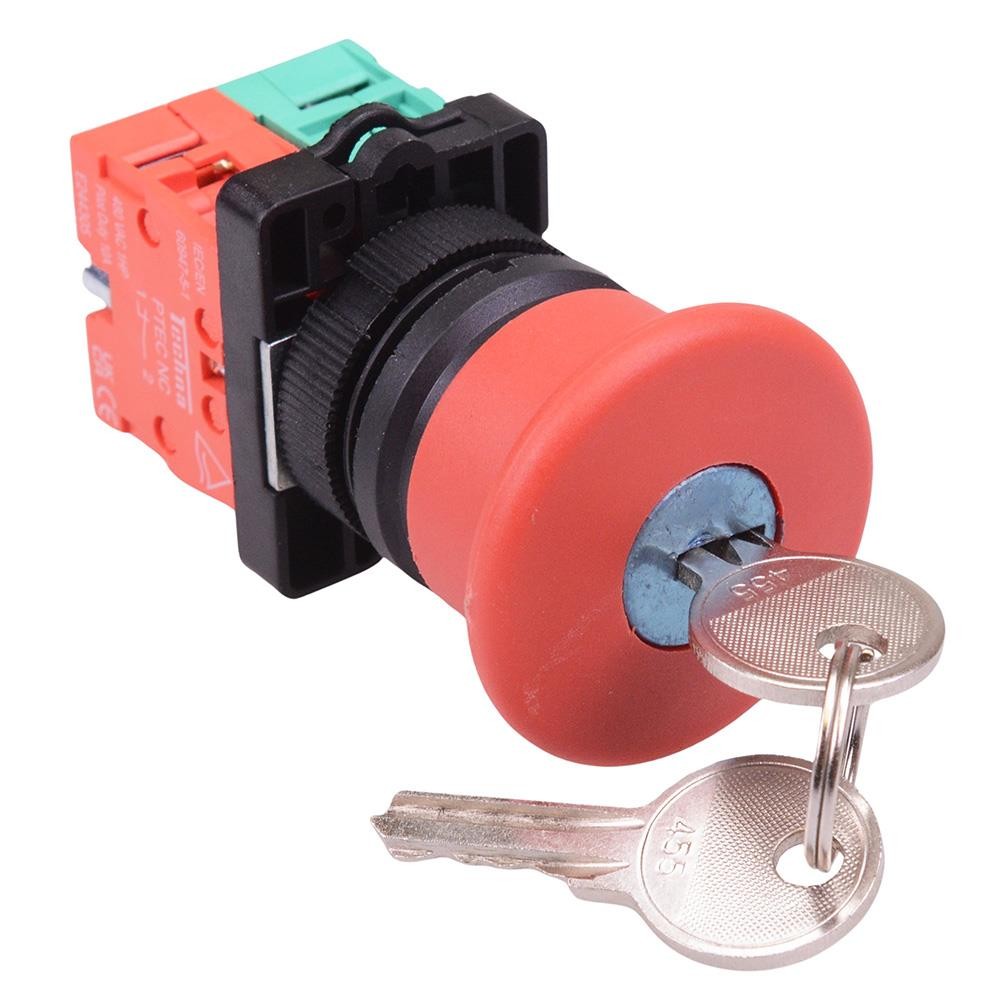 Techna PtecMushK40 Key 40mm Emergency Stop Button Switch Plastic 10A 1NO-1NC