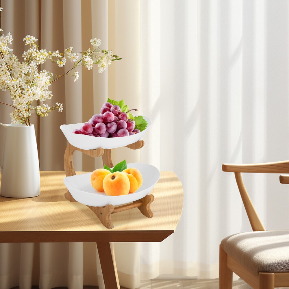 2 Tier Fruit Bowl, Fruit Basket Stand, Fruit Serving Tray