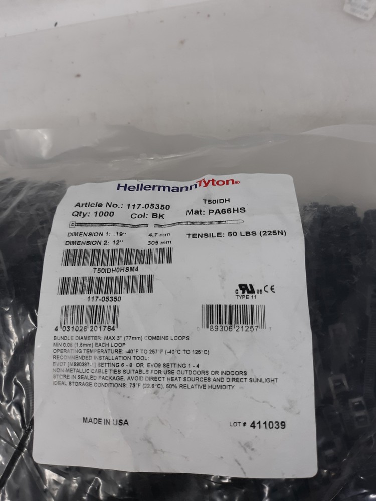HellermannTyton T50IDH0HSM4 Double-Head Cable Tie 12" 50lb Black