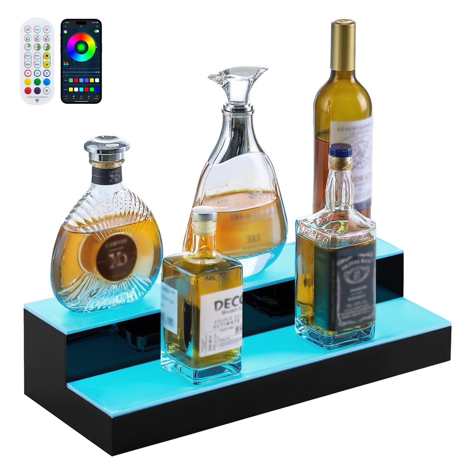 Uimoso LED Illuminated Liquor Bottle Display, 2-Tier, 20-Inch, Holds 10 Bottles