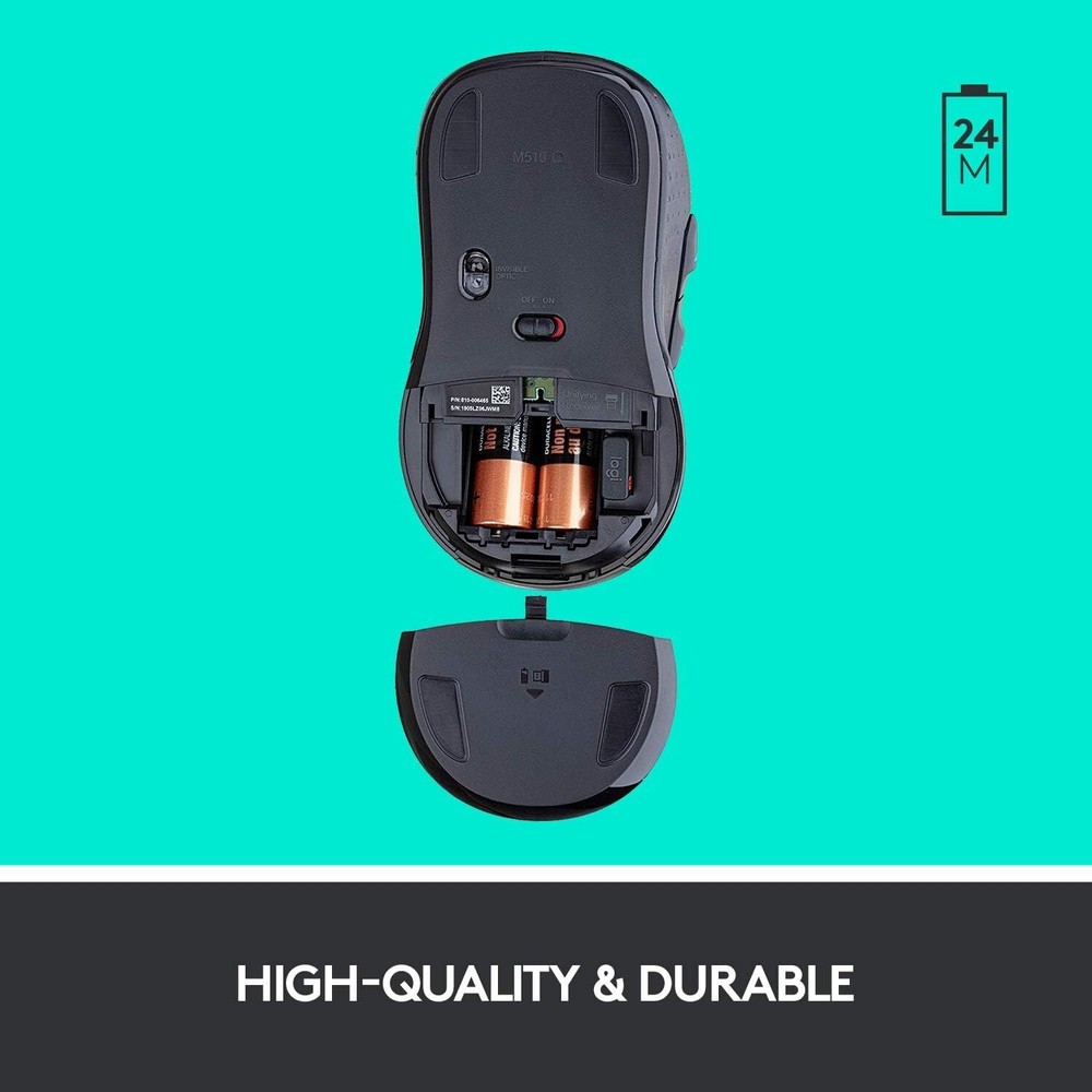 Logitech M510 Wireless Laser Mouse PC MAC with USB Receiver & Batteries Black