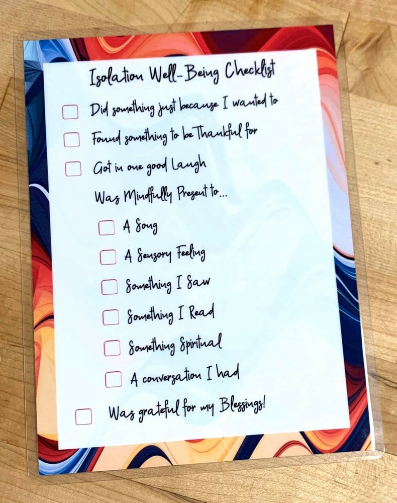 Isolation Well-Being Checklist Laminated Reusable Sheet