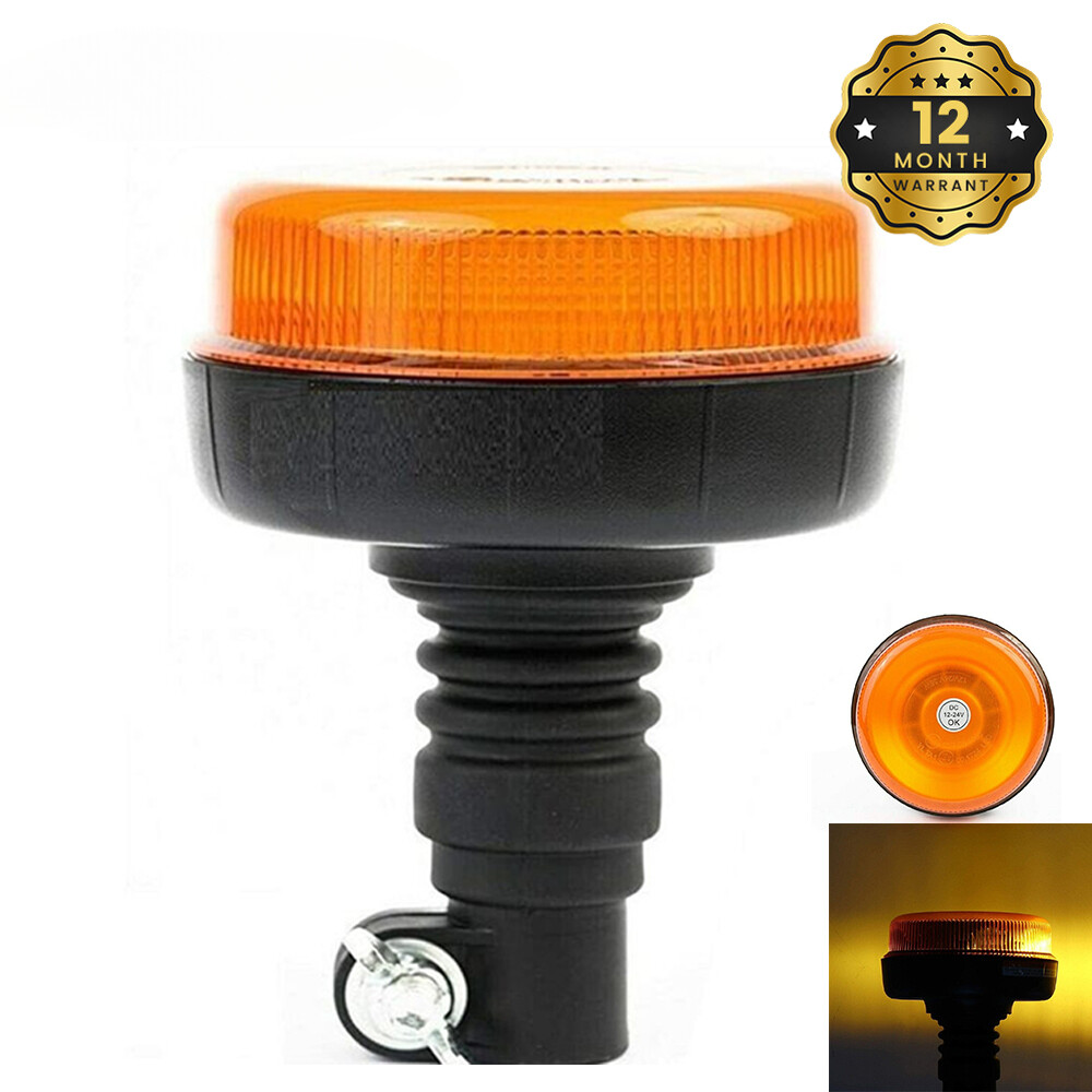 LED Rotating Flexi DIN Pole Mount 4 Flashing Modes Warning Light Beacon 12V 24V