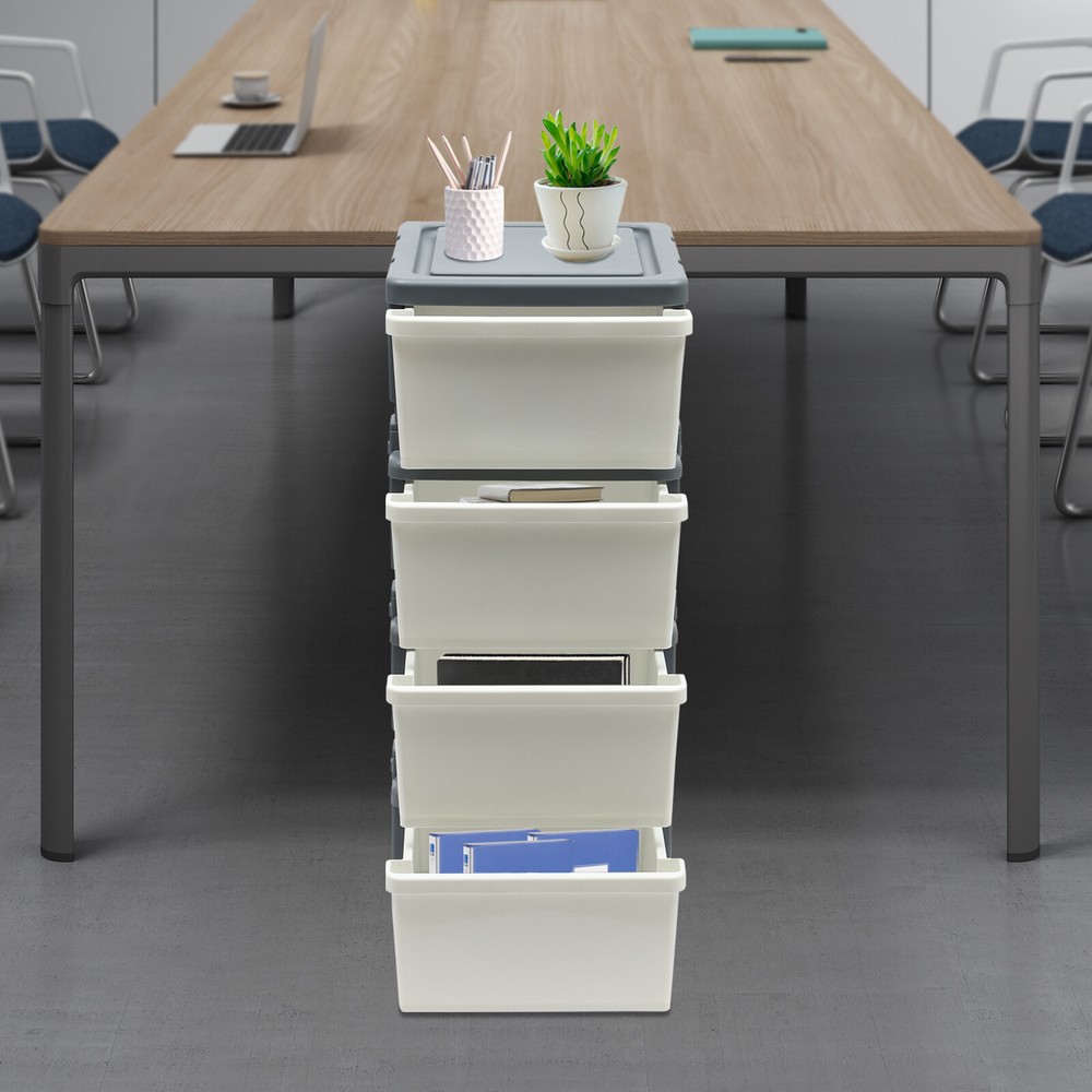 16.5*13.3*34.5in White/ Grey Rectangular PP 4-Drawer Organizer With Tray Top