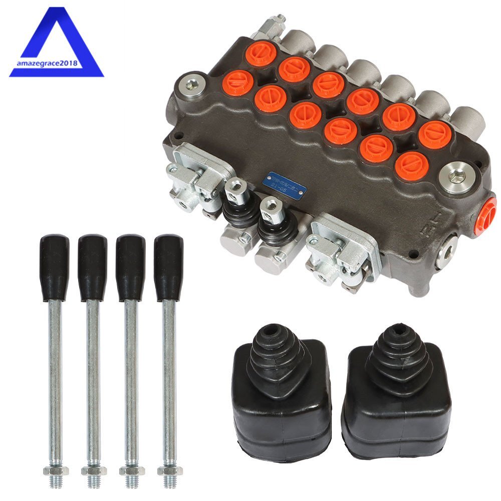 6 Spool 21 GPM Hydraulic Backhoe Directional Control Valve W/Joysticks SAE Ports