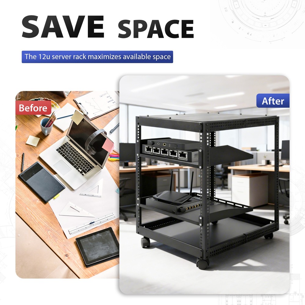 New 12U 4 Post Open Frame Server Rack Network Enclosure 23''-40'' Adjustable