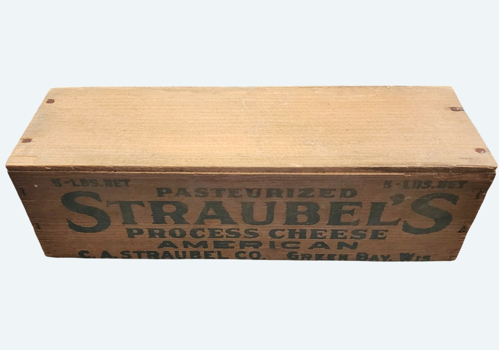 Vtg Straubels Wooden 5 Lb American Cheese Box Green Bay Wisconsin Rustic Decor