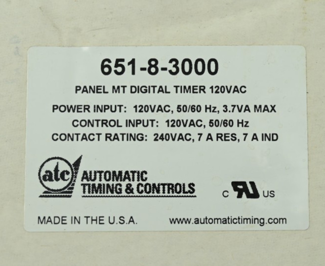 Automatic Timing & Controls ATC Panel MT Digital Timer 120VAC 651-8-3000
