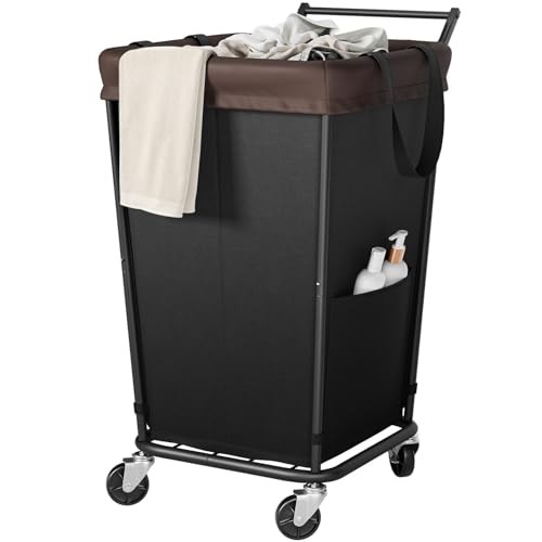Laundry Hamper with Wheels and Handle, 2 160L Black-2 Section with Handle