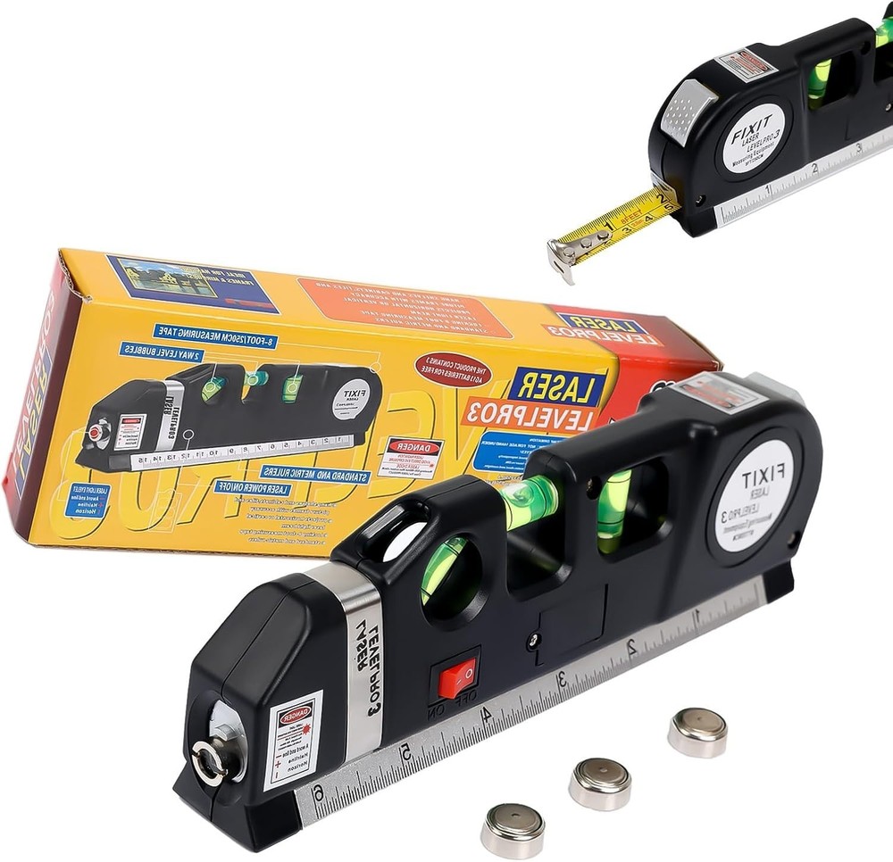 Multipurpose Laser Level Tool with 8ft Measuring Tape for Accurate Home Projects