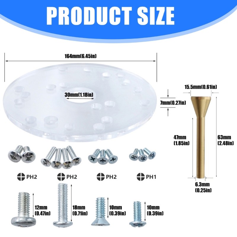 Acrylic Router Base Plate Brass Alignment Pin Compatible for MultiBrand